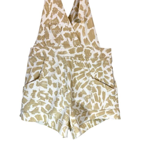 Maeve Anthropologie Gardeners Apron Shortalls Sz 10 Giraffe Print Beige Overall - Picture 7 of 10